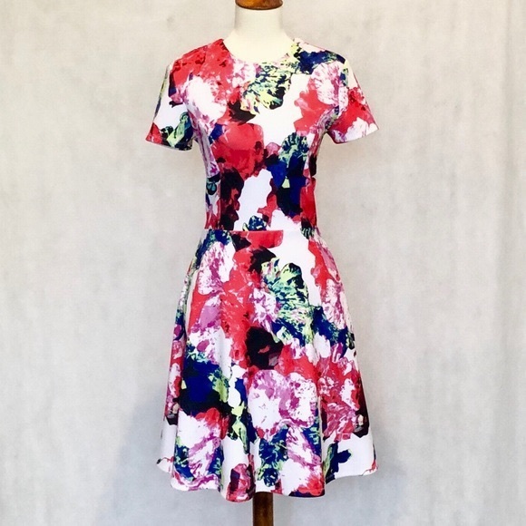 Milly Rosabella Floral Scuba Knit Fit-Flare Dress - Picture 2 of 9